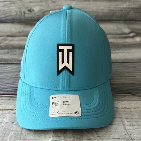 Nike Tiger Woods Legacy91 Golf Hat -M/L Flex Fit - Turquoise Cap with Logo Nike - Picture 2 of 11